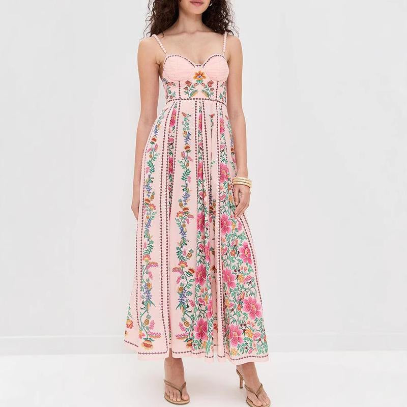 #Tiktokshopbacktoschool Women'S Summer Long Cami Dress Sleeveless Flower Print Spaghetti Strap Beach Dress