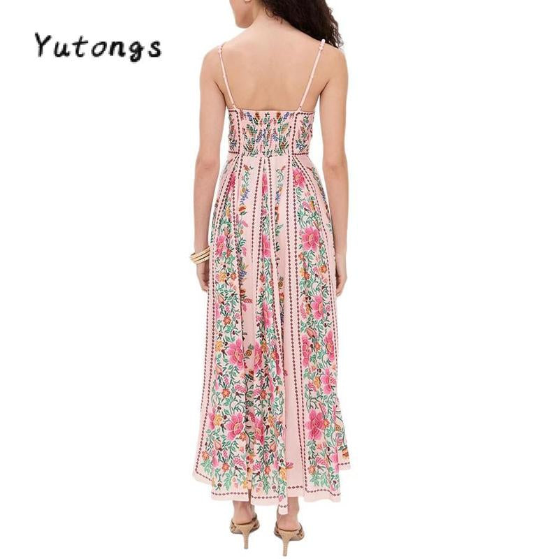 #Tiktokshopbacktoschool Women'S Summer Long Cami Dress Sleeveless Flower Print Spaghetti Strap Beach Dress