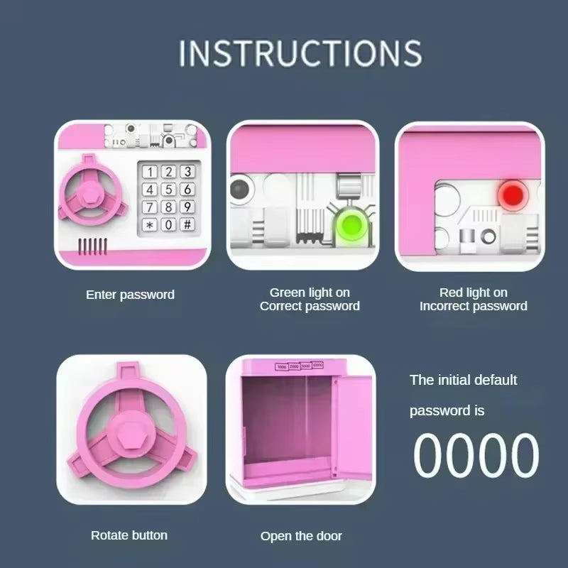 Automatic Electronic Piggy Bank with Password Protection and Key Lock - Mini Safe for Coins and Cash Savings, Ideal Gift for Children