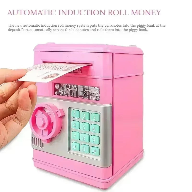 Automatic Electronic Piggy Bank with Password Protection and Key Lock - Mini Safe for Coins and Cash Savings, Ideal Gift for Children