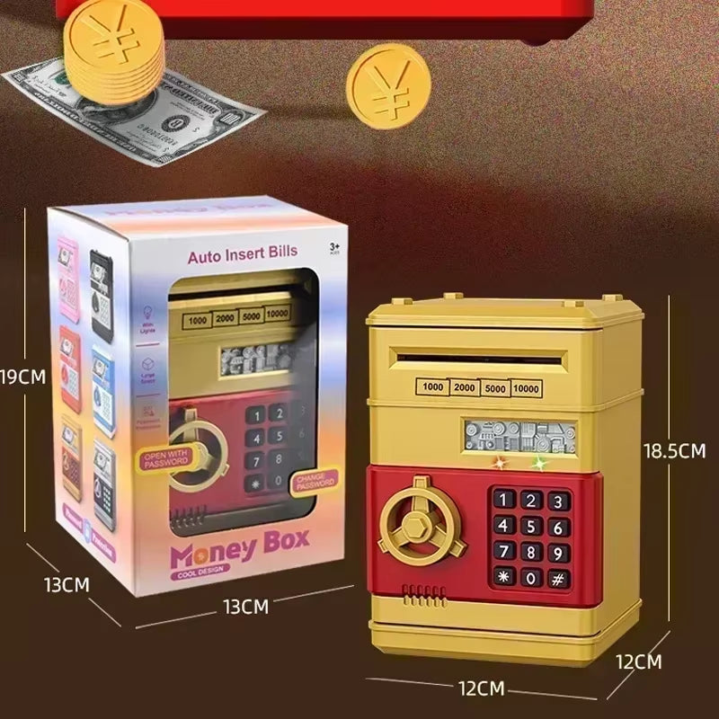 Automatic Electronic Piggy Bank with Password Protection and Key Lock - Mini Safe for Coins and Cash Savings, Ideal Gift for Children