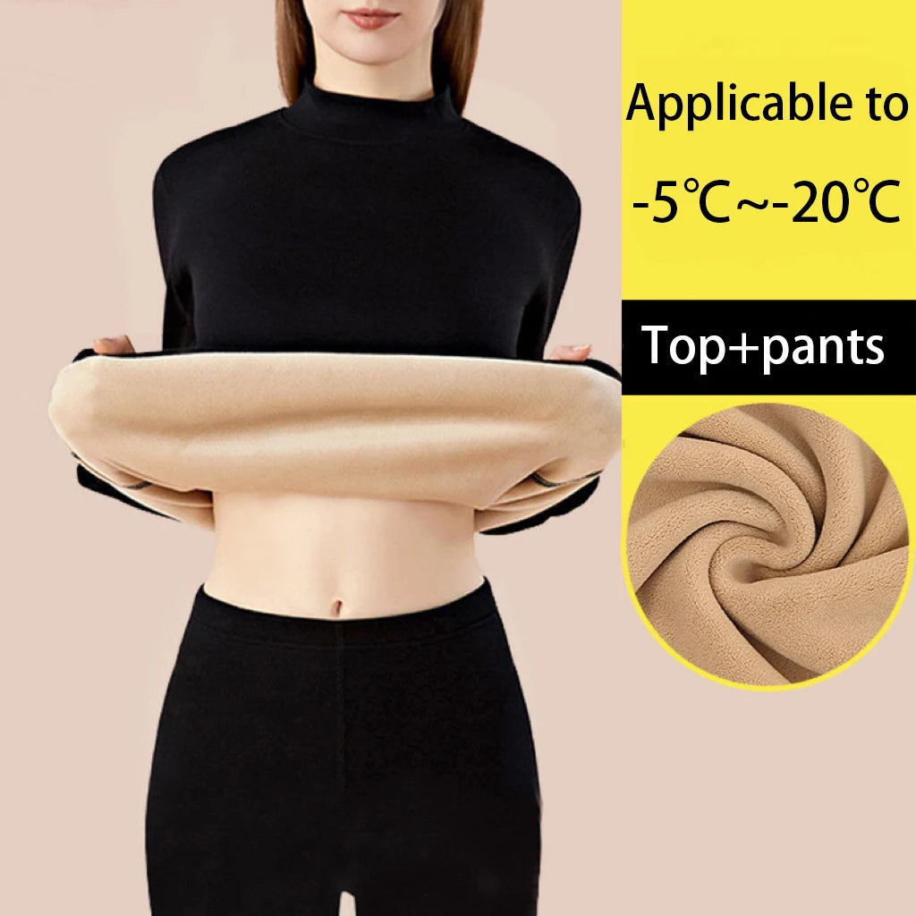 Stay Cozy and Chic this Winter with Our Ultra Thick Women's Thermal Underwear Set - Seamless Long Sleeve Bottoming with Stand Collar