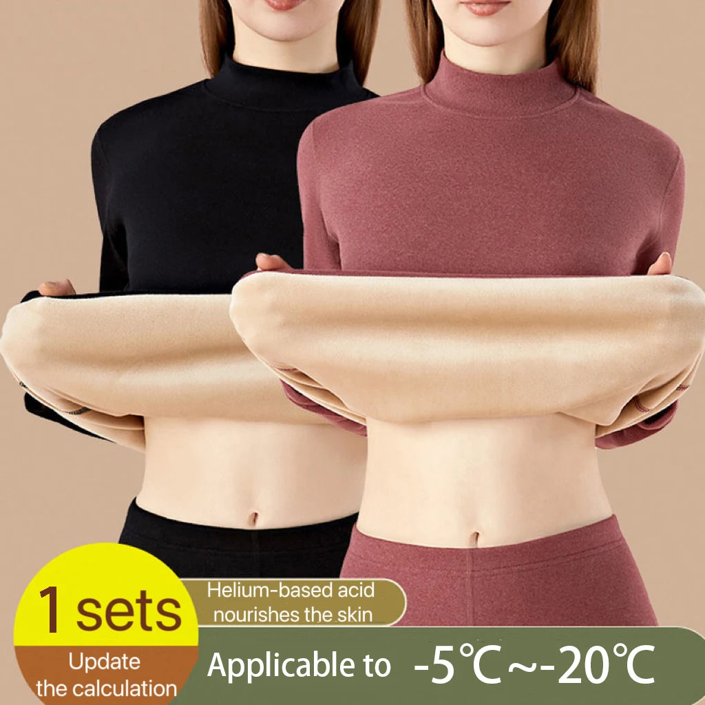 Stay Cozy and Chic this Winter with Our Ultra Thick Women's Thermal Underwear Set - Seamless Long Sleeve Bottoming with Stand Collar