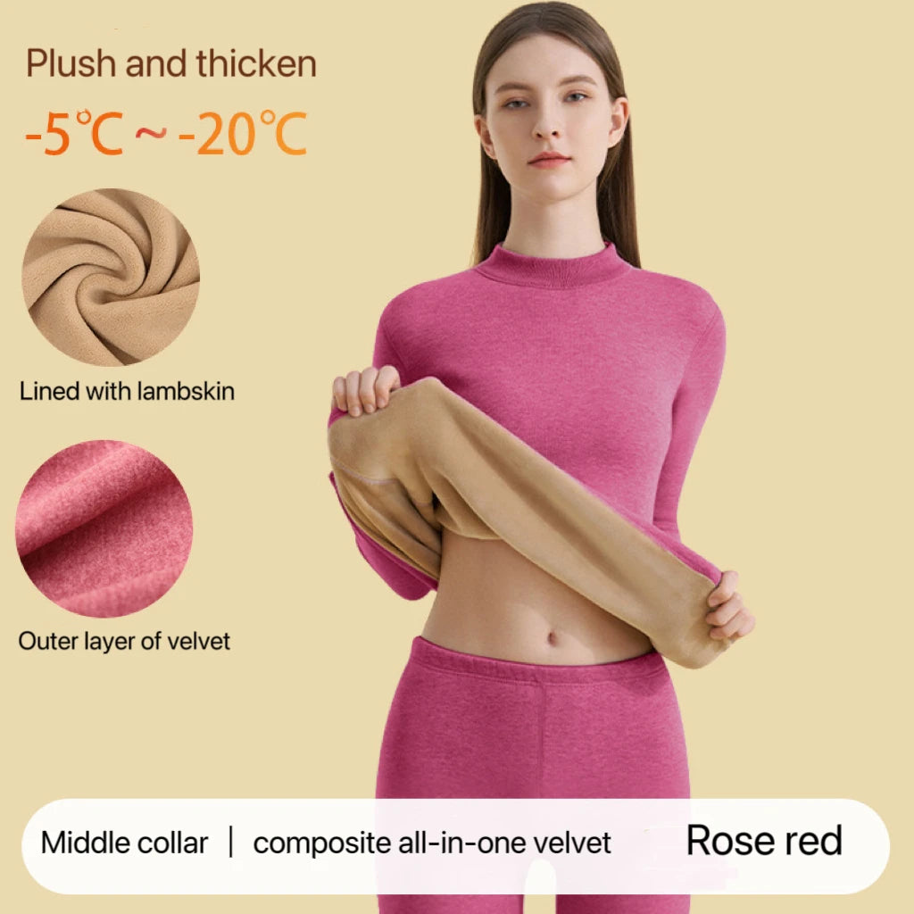 Stay Cozy and Chic this Winter with Our Ultra Thick Women's Thermal Underwear Set - Seamless Long Sleeve Bottoming with Stand Collar