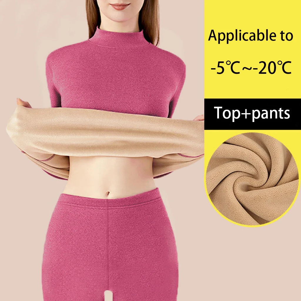 Stay Cozy and Chic this Winter with Our Ultra Thick Women's Thermal Underwear Set - Seamless Long Sleeve Bottoming with Stand Collar