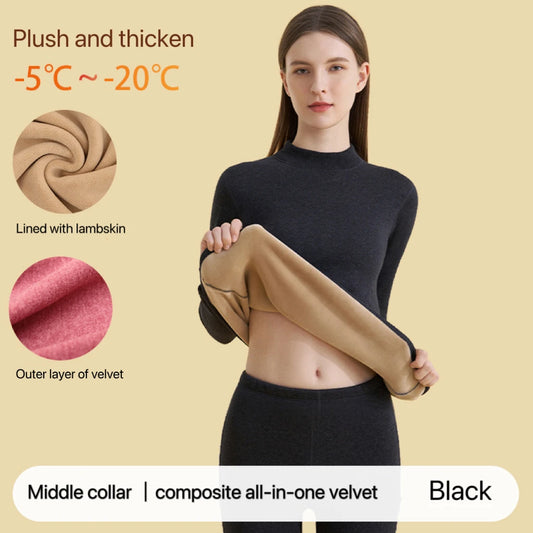 Stay Cozy and Chic this Winter with Our Ultra Thick Women's Thermal Underwear Set - Seamless Long Sleeve Bottoming with Stand Collar