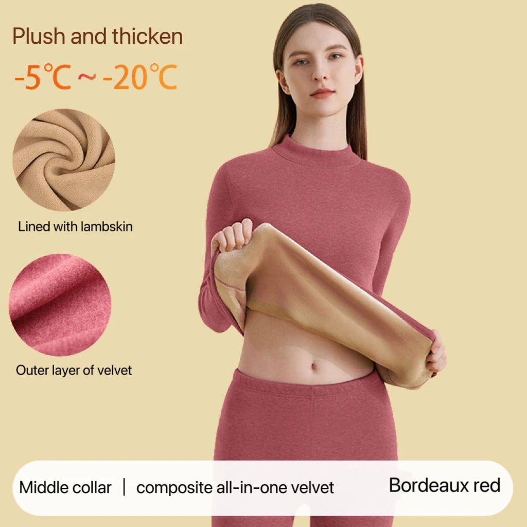 Stay Cozy and Chic this Winter with Our Ultra Thick Women's Thermal Underwear Set - Seamless Long Sleeve Bottoming with Stand Collar