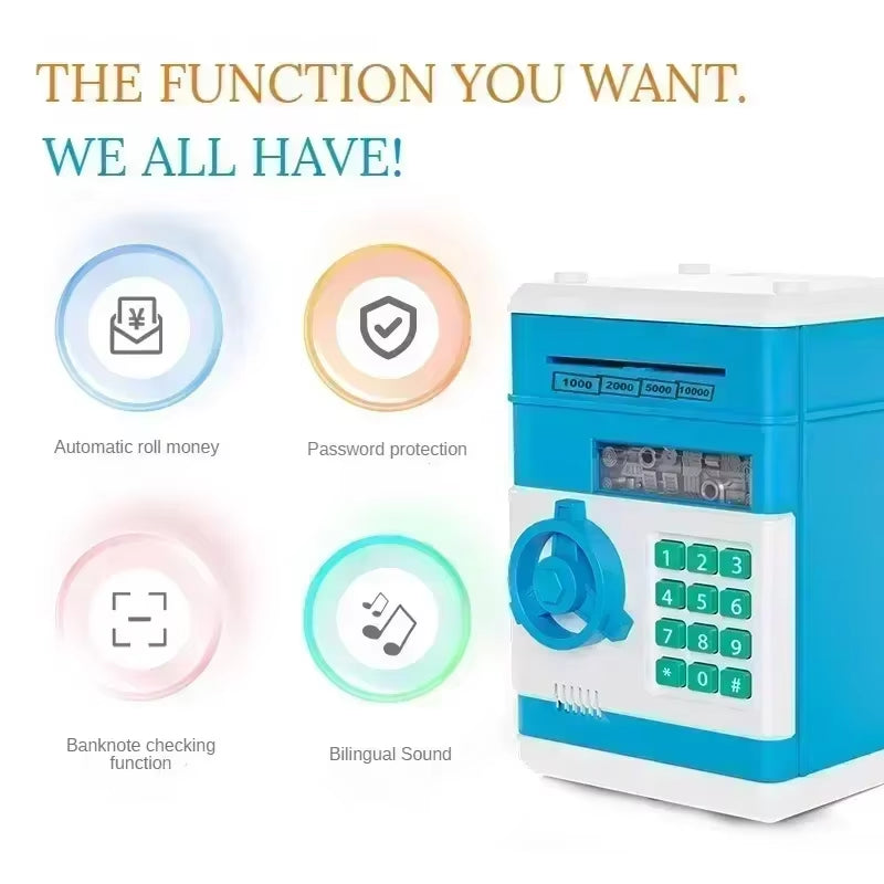 Automatic Electronic Piggy Bank with Password Protection and Key Lock - Mini Safe for Coins and Cash Savings, Ideal Gift for Children