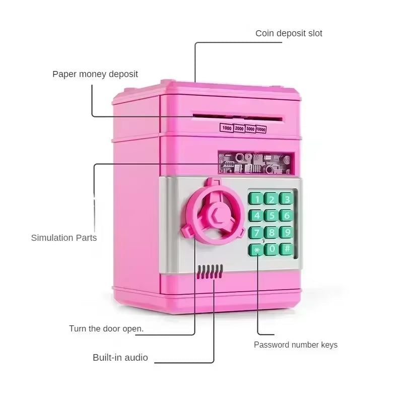 Automatic Electronic Piggy Bank with Password Protection and Key Lock - Mini Safe for Coins and Cash Savings, Ideal Gift for Children